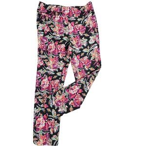 Soft Surroundings Pull On Pants Medium Women Pink Floral Cotton Stretch Colorful